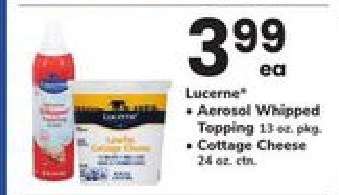 Lucerne Aerosol Whipped Topping or Cottage Cheese
