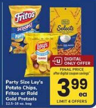 Party Size Lay's Potato Chips, Fritos or Rold Gold Pretzels