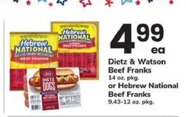 Dietz & Watson Beef Franks or Hebrew National Beef Franks