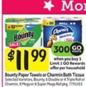 Bounty Paper Towels or Charmin Bath Tissue