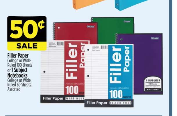 Filler Paper or 1 Subject Notebooks