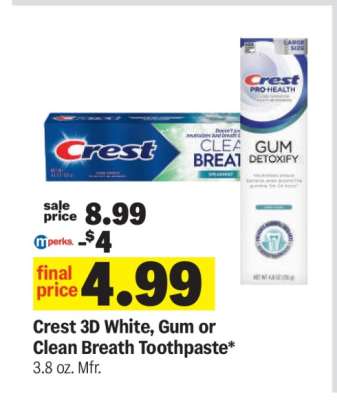 Crest 3D White, Gum or Clean Breath Toothpaste