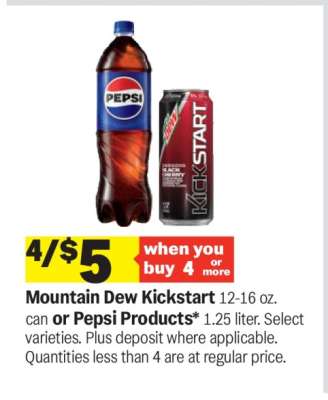 Mountain Dew Kickstart or Pepsi Products