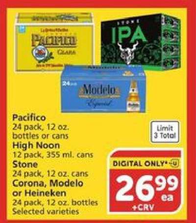 Pacifico, High Noon, Stone, Corona, Modelo or Heineken
