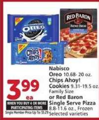 Nabisco Oreo or Chips Ahoy! Cookies or Red Baron Single Serve Pizza