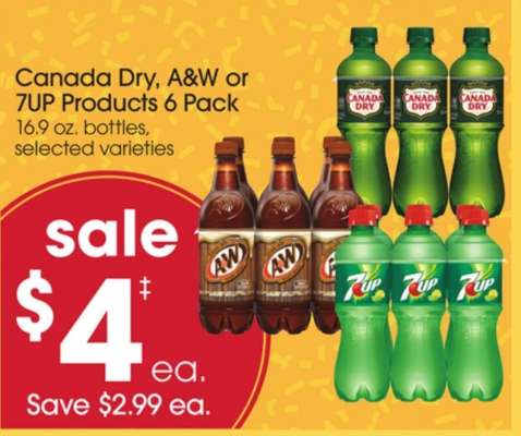 Canada Dry, A&W or 7UP Products 6 Pack