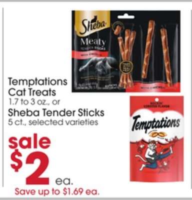 Temptations Cat Treats or Sheba Tender Sticks