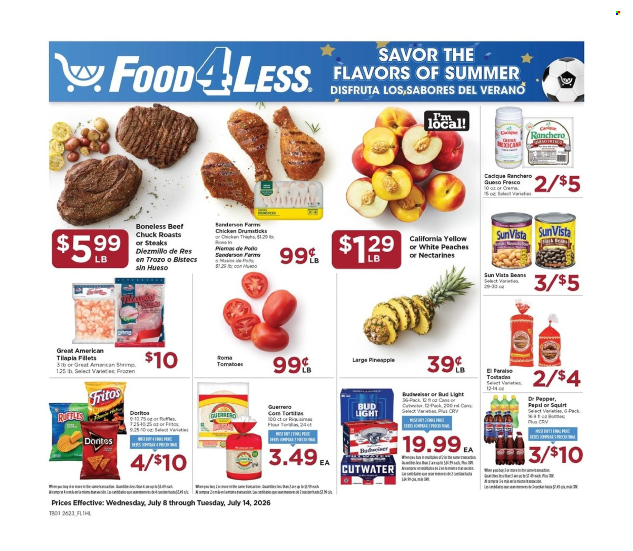 Food 4 Less ad - 07/08/2026 - 07/14/2026. Page 1