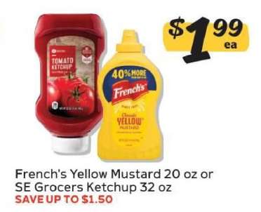 French's Yellow Mustard or SE Grocers Ketchup