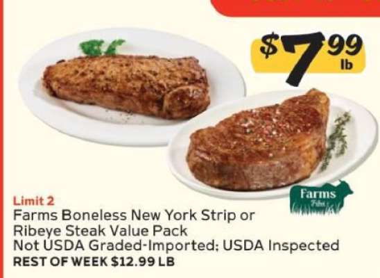 Farms Boneless New York Strip or Ribeye Steak Value Pack