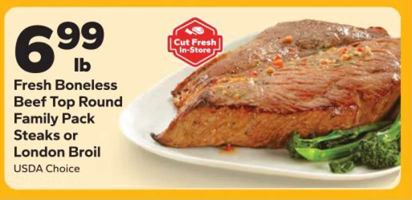 Fresh Boneless Beef Top Round Family Pack Steaks or London Broil