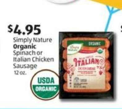 Simply Nature Organic Spinach or Italian Chicken Sausage