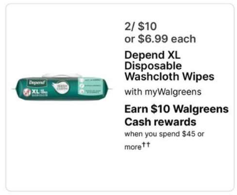 Depend XL Disposable Washcloth Wipes