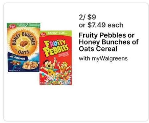 Fruity Pebbles or Honey Bunches of Oats Cereal