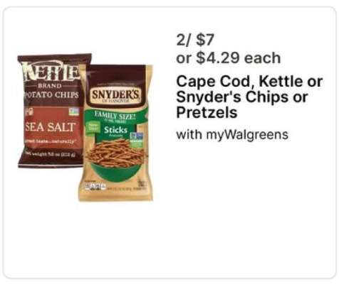 Cape Cod, Kettle or Snyder's Chips or Pretzels