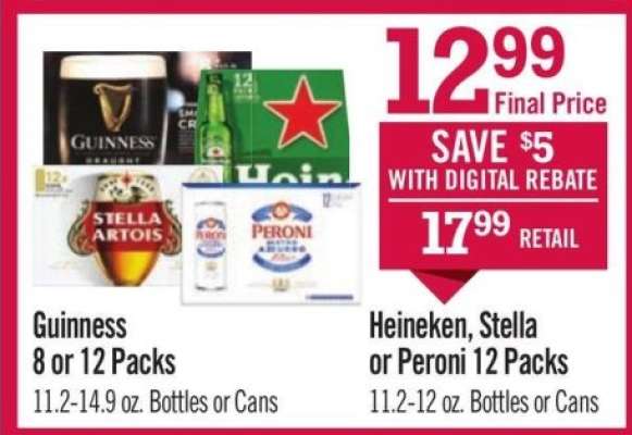 Heineken, Stella or Peroni 12 Packs