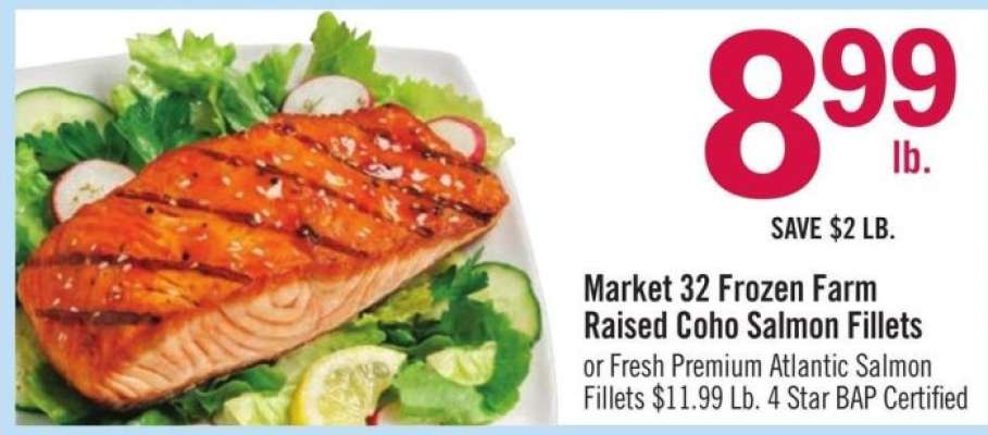 Market 32 Frozen Farm Raised Coho Salmon Fillets