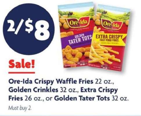 Ore-Ida Crispy Waffle Fries, Golden Crinkles, Extra Crispy Fries, Golden Tater Tots