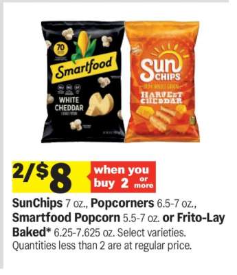 SunChips, Popcorners, Smartfood Popcorn or Frito-Lay Baked