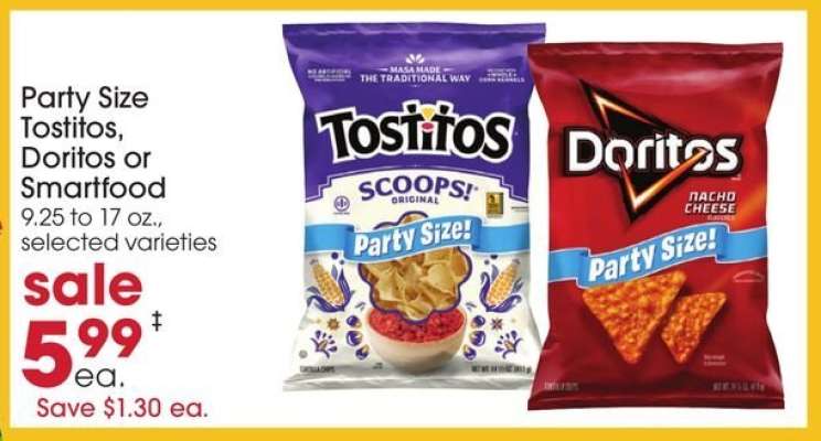 Party Size Tostitos, Doritos or Smartfood
