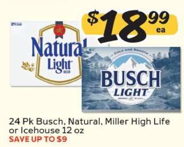 24 Pk Busch, Natural, Miller High Life or Icehouse