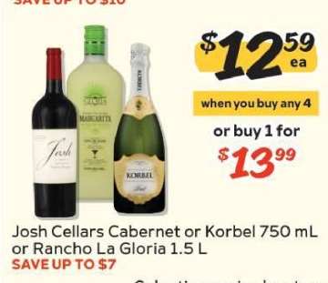 Josh Cellars Cabernet or Korbel 750 mL or Rancho La Gloria 1.5 L
