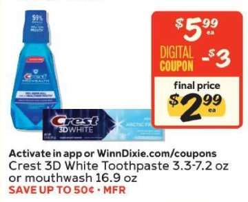 Crest 3D White Toothpaste or Mouthwash