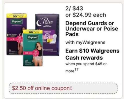 Depend Guards or Underwear or Poise Pads