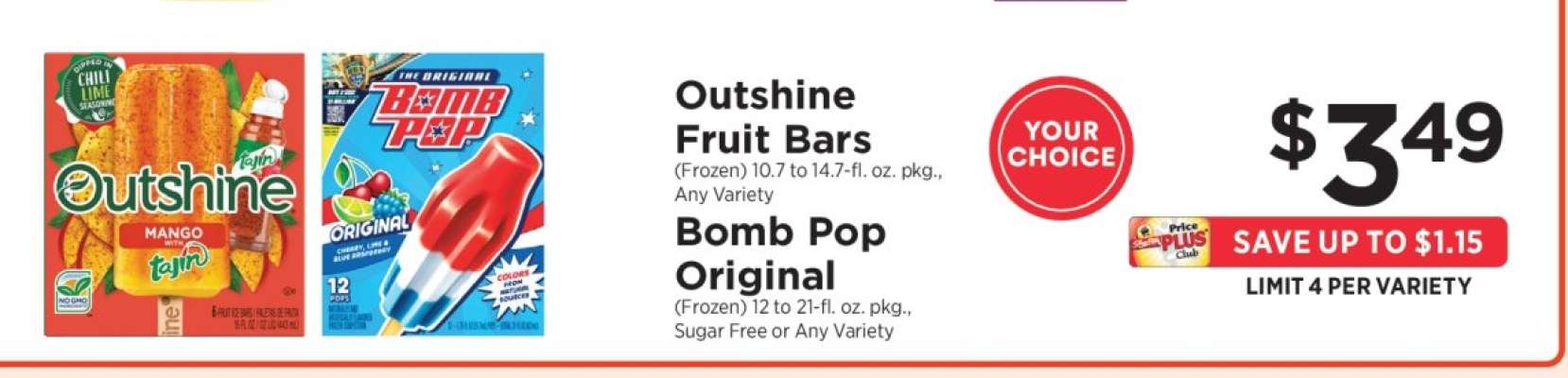 Outshine Fruit Bars or Bomb Pop Original