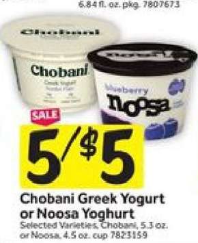 Chobani Greek Yogurt or Noosa Yoghurt