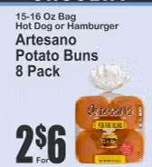 Artesano Potato Buns 8 Pack