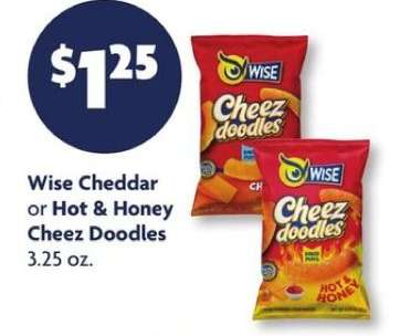 Wise Cheddar or Hot & Honey Cheez Doodles