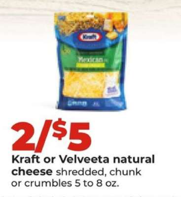 Kraft or Velveeta natural cheese
