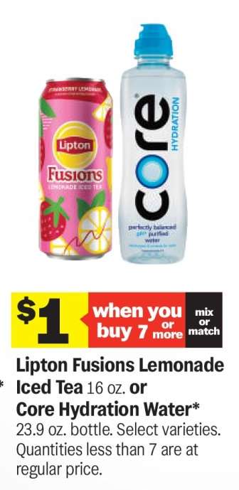 Lipton Fusions Lemonade Iced Tea or Core Hydration Water