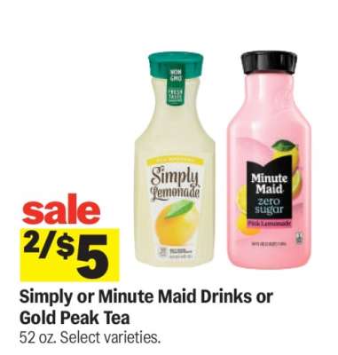 Simply or Minute Maid Drinks or Gold Peak Tea