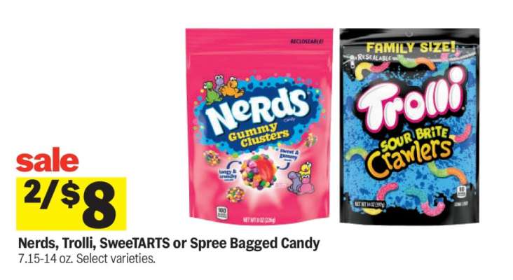 Nerds, Trolli, SweeTARTS or Spree Bagged Candy