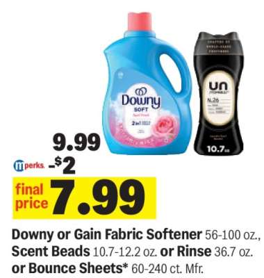 Downy or Gain Fabric Softener, Scent Beads, Rinse or Bounce Sheets
