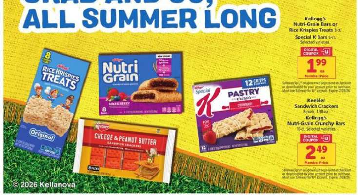 Kellogg's Nutri-Grain Bars or Rice Krispies Treats