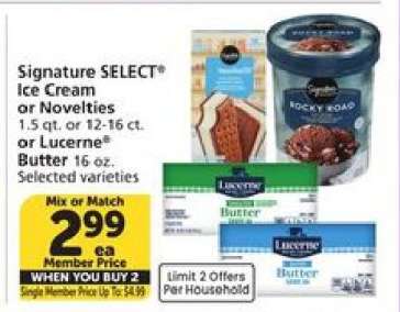 Signature SELECT Ice Cream or Novelties or Lucerne Butter