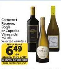 Carmenet Reserve, Bogle or Cupcake Vineyards