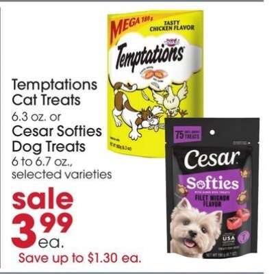 Temptations Cat Treats or Cesar Softies Dog Treats
