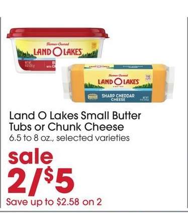 Land O Lakes Small Butter Tubs or Chunk Cheese