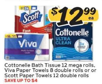 Cottonelle Bath Tissue, Viva Paper Towels, Scott Paper Towels