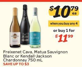 Freixenet Cava, Matua Sauvignon Blanc or Kendall-Jackson Chardonnay