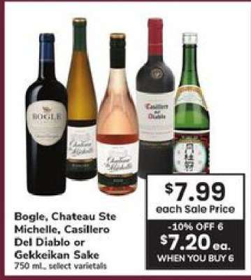 Bogle, Chateau Ste Michelle, Casillero Del Diablo or Gekkeikan Sake