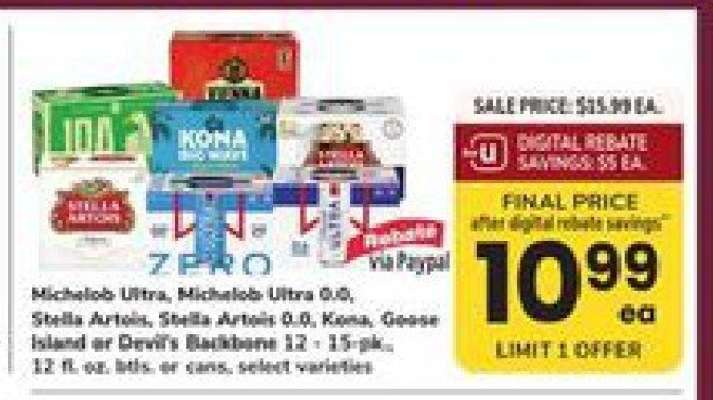 Michelob Ultra, Stella Artois, Kona, Goose Island or Devil's Backbone