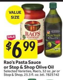 Rao's Pasta Sauce or Stop & Shop Olive Oil