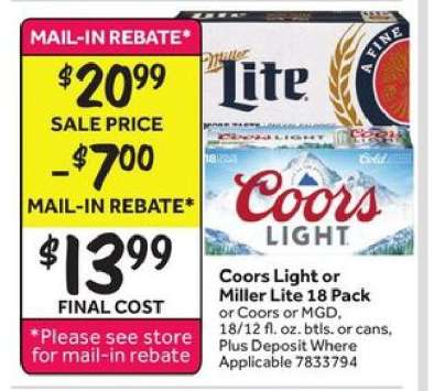 Coors Light or Miller Lite 18 Pack