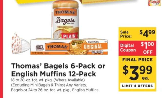 Thomas’ Bagels 6-Pack or English Muffins 12-Pack