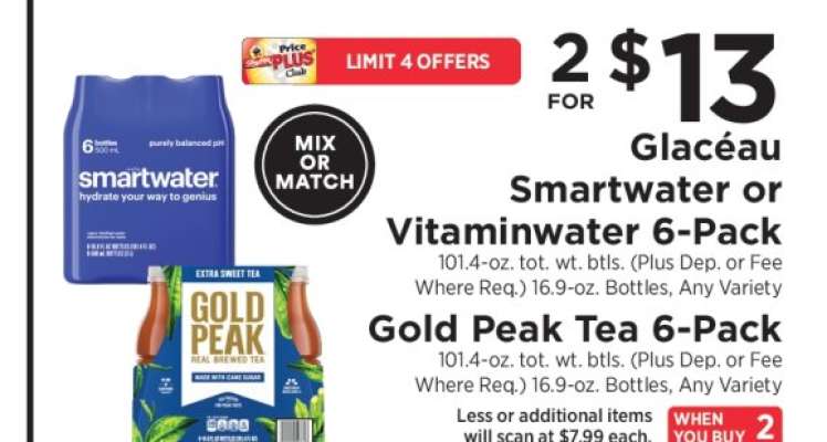 Glacéau Smartwater or Vitaminwater 6-Pack, Gold Peak Tea 6-Pack